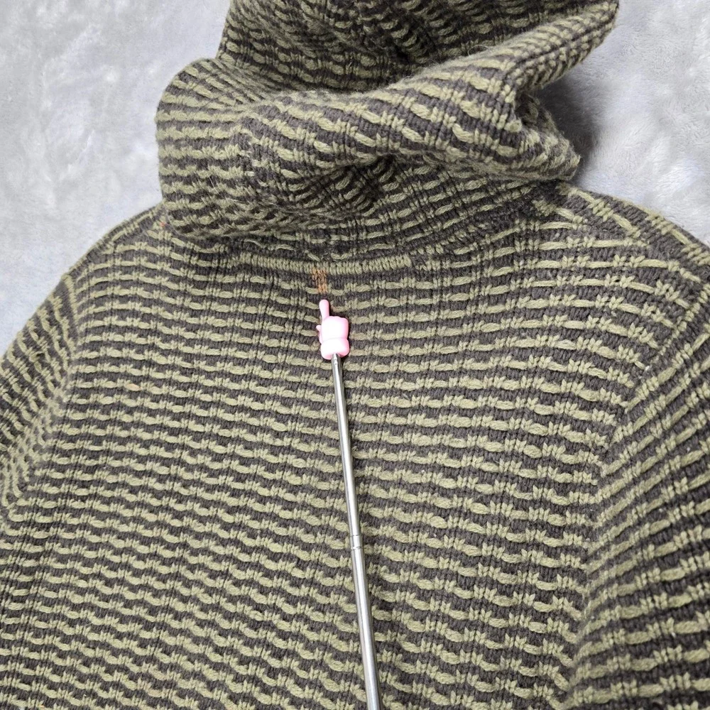 Cabi Longline Hooded Zip Sweater Women M Sage Green Hobo Embroidered Wool Blend